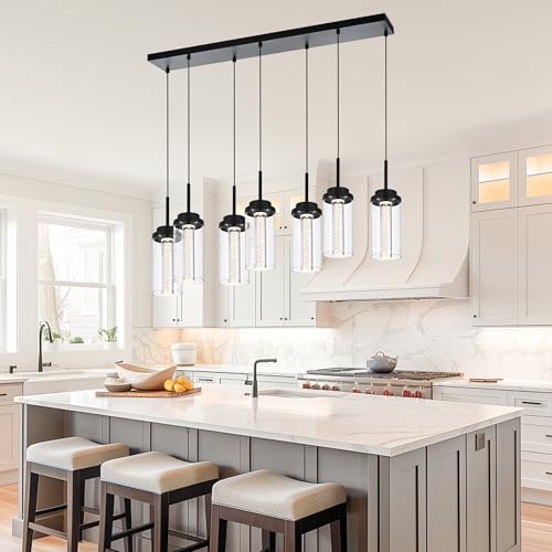 MELUCEE 7-Light 43.3in Linear Kitchen Island Lighting Fixture 3000K-6000K - color: Black, size: 7-Light-Rectangle