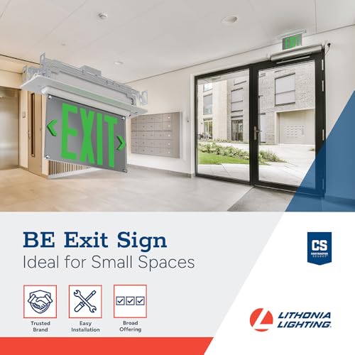 Lithonia Lighting Basics Edge-lit LED Exit Sign with Green Letters, Universal Mount Emergency Exit Only Sign, Ni-Cad Battery Backup (BE W G UM M2) - size: 1-Pack | Green Letters, style: Universal Mount