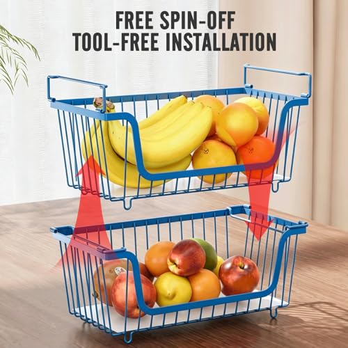 4 Pcs Stackable Wire Baskets for Pantry Organizers and Storage,blue, - color: 1-blue