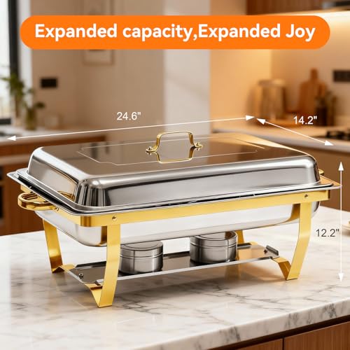 9Qt Chafing Dishes for Buffet, 4 Pack Gold 304 Stainless Steel Chafing Dish Sets, Complete Buffet Server and Warmers Set with Multiple Size Pans for Parties - color: Silver+golden