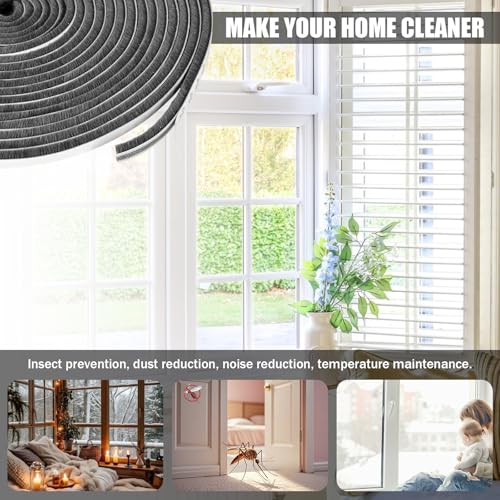 33FT Brush Weather Stripping for Sliding Window Door Frame Strong Adhesive Door Seal Strip Felt Weatherstripping Soundproofing Pile Weatherstrip Draft Stoppers 0.35'' Wide x 0.35'' Thick, Grey - size: 0.35in x 0.35in x 33ft