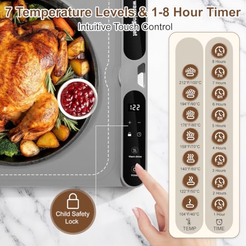 Warming Mat for Food 23.6"x15", Silicone Electric Food Warming Tray with Full Surface Heating, 7 Temperature Settings, 8H Timer, Child Lock & Roll-Up Design for Family Dining, Parties - color: Gray, size: 23.6"x15"