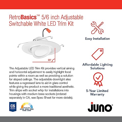 Juno RetroBasics 5"/6" Inch Adjustable LED Recessed Lighting 5-in-1 CCT - color: Switchable White, size: 5/6-Inch, style: Standard | Adjustable | Smooth Trim