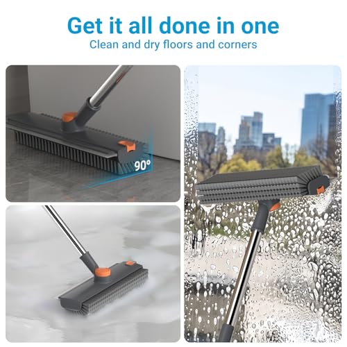 Pool Scrub Brush with 52" Pole, 3 in 1 Pool Cleaning Brush with Squeegee, Floor Scrub Brush with Long Handle, Deck Brush for Swimming Pool Tile Wall Patio Concrete Gray - color: Gray