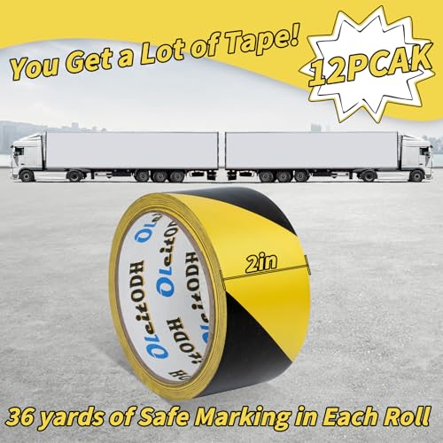 24 Pack Black Yellow Caution Tape 2 Inch x 108 FT Hazard Warning Tape - color: Yellow, size: 2 Inch x 36 Yards (Pack of 2)