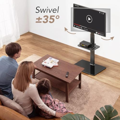 AX WABER Universal Floor TV Stand with Mount 70 Degree Swivel 9 Level Height Adjustable and Space Saving Design for Most 27 to 65 inch LCD, LED OLED TVs One Shelf - color: Black, size: Floor TV Stand with Shelf