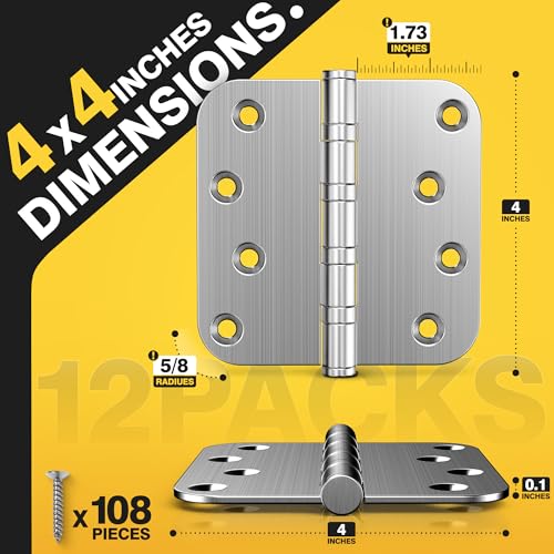 KOLET Ball Bearing Door Hinges, 4 x 4 Inches, Brushed Nickel, 12 Pack - color: Brushed Nickel, size: 12 Packs
