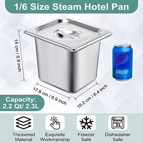 8 Pack Stainless Steam Hotel Pan 6 Deep Steam Table Pan with Lid 0.8 mm Thick Stainless Steel Restaurant Anti Clogging Steamer for Party, Restaurant, Hotel(1/6 Size) - size: 1/6 Size