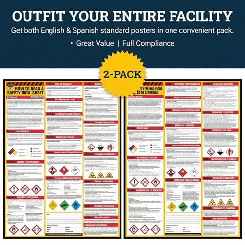Performore Bilingual SDS Safety Poster Set Spanish English 2 Pack 24x33 Workplace Hazard Communication Sign UV Coated Paper OSHA Reference Chart