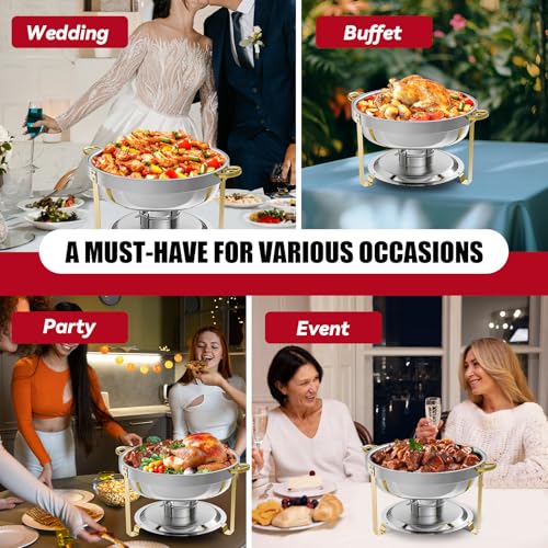 IMACONE Round Chafing Dish Buffet, 4 Pack, 5QT Gold Frame - color: Gold