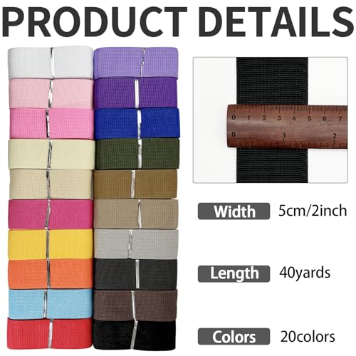 2" Colored Wide Webbing Straps 40yd for Lawn Chair,Bag &Sewing - color: Mixed 20 Colors