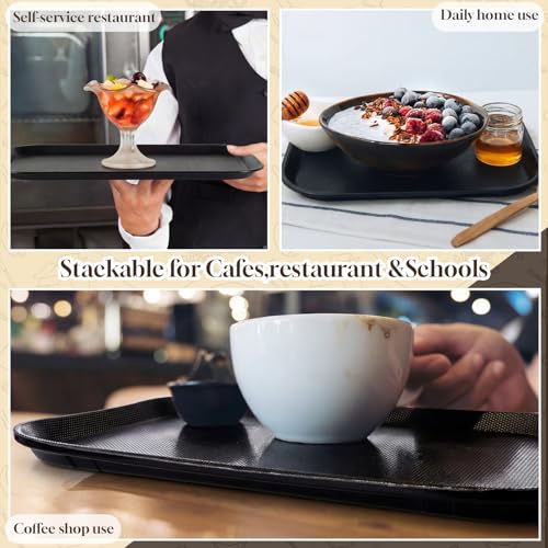 6 Pack 14x18 Inch Extra Large Fast Food Trays Bulk Heavy Duty Reinforced Plastic Serving Trays with Raised Edges Non-Slip Surface Stackable Commercial Grade for Restaurants Bars Cafeterias - size: 14x18 Inch
