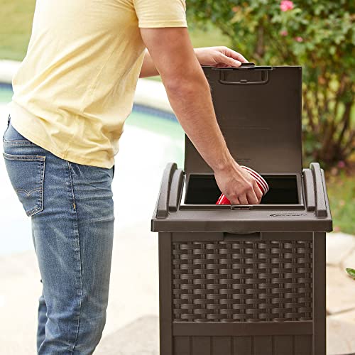 Suncast 33 Gallon Commercial Outdoor Trashcan Hideaway with Lid for 30 to 33 Gallon Trash Bags for Garage, Backyard, or Garden, Brown - color: Brown