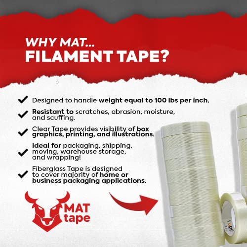 MAT Commodity Grade Fiberglass Reinforced Filament Strapping Tape - 3/8 in. Wide x 60 yds. (Pack of 24) Filaments Run Lengthwise - size: 24-Roll