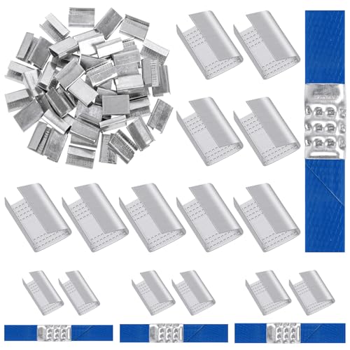 Glarks 100pcs Open (Snap-on) Packaging Seals 5/8in Banding Clip, Open Serrated Seal, Metal Buckle Seals for Strapping Strap Securing Packaging Pallet Strapping Banding