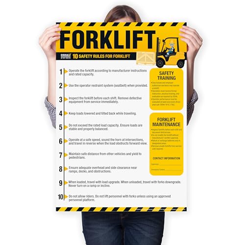 Forklift Safety Poster, OSHA Compliant Forklift Operation Safety Rules Sign Poster, 18"x24" Laminated Workplace Safety Rules Poster for Warehouse and Industrial Use, Waterproof, Tear-Resistant - size: Forklift