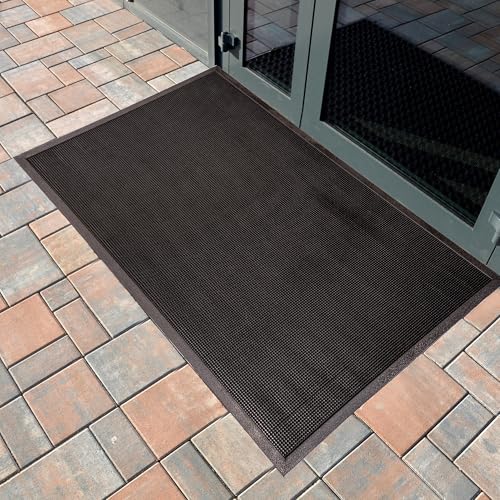 Durable Corporation Heavy Duty Rubber Fingertip Entrance Mat, Outdoor Doormat with Dirt Trapping Surface, Non-Slip Rubber Door Mat, Black, 28" x 46" - size: 2'4" x 3'10" (Rectangular)