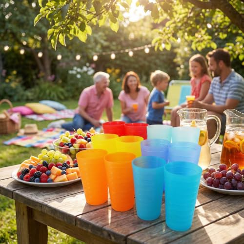 Plastic Reusable Cups set of 12, 22-ounce Iced-Tea Tumblers Rainbow - color: Rainbow Colors