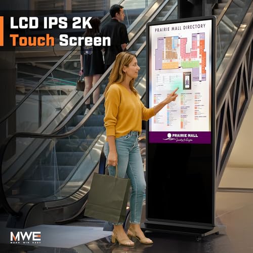 MWE 32 Inch Indoor Digital Signage Displays Touchscreen Kiosk Floor Standing Advertising Display LCD Poster Interactive Display Android System with Auto Media Player - color: Black, size: 32 inch, style: Touch-Screen