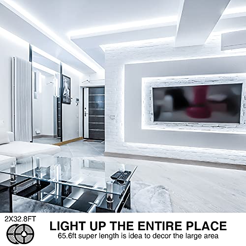 Onforu LED Strip Lighting Bright White, 65.6ft 6000K Dimmable Daylight White Tape Light, Flexible 12V Adhesive Ribbon Easter Rope Light, for Kitchen, Under Cabinet, Bedroom (Pack of 2) - color: Daylight White, size: 65.5FT (Pack of 2)
