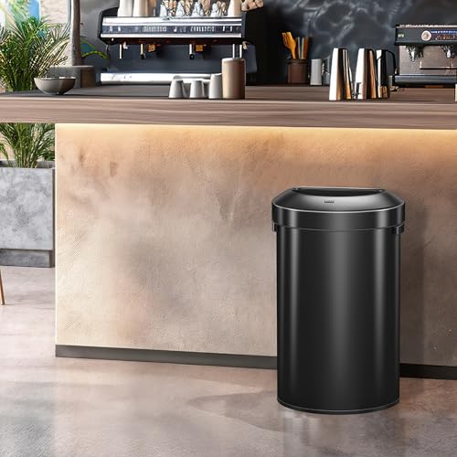 EKO Urban 16 Gallon Semi-Round Open Top Waste Bin, Stainless Steel Half Round Commercial Trash Can for Indoor and Outdoor, Extra Large Garbage Bin for Home, Office, Restaurant, 60L, Matte Black - color: Matte Black, size: 60 Liter, Semi-Round