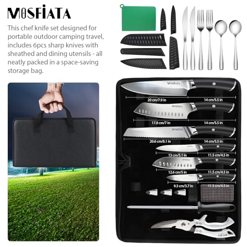 MOSFiATA Chef Knife Sets with Carry case Bag, 19 Pieces Professional Knife Set with Knife Sharpening Rod, High Carbon Stainless Steel Kitchen Chef Knives Set,Dishwasher Safe, For Outdoor