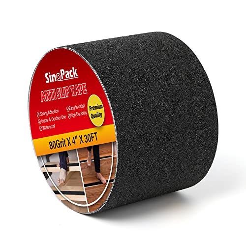 Anti Slip Tape Black 4Inch x 30FT Non Skid Tape, Best Grip Non Slip Strips Tape High Traction Friction Abrasive Adhesive for Stairs Step - color: Black