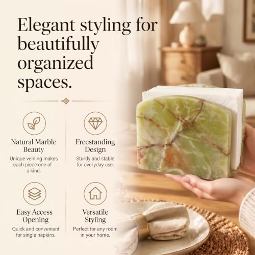 Radicaln Marble Napkin Holder for Table 6.5" Paper Napkin Dispenser Stand - color: Green Onyx