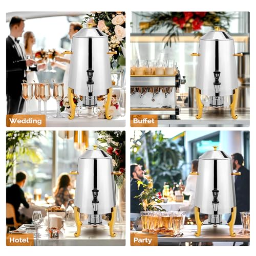 ROVSUN 3.5 Gallon/13L Beverage Dispenser, Stainless Steel Coffee Chafer Urn, Hot & Cold Drinks Dispenser with Fuel Holder for Party Wedding Catering Event, Gold - color: Gold
