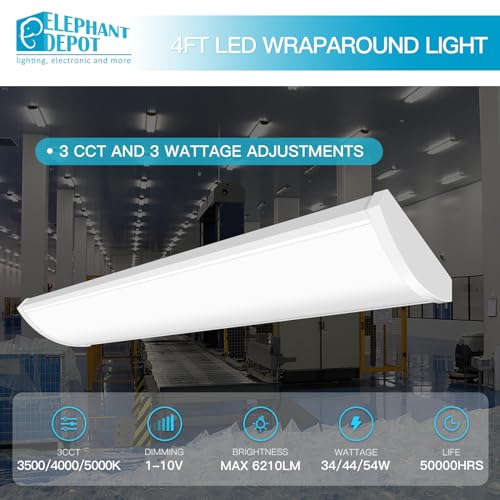 4FT LED Wraparound Light Fixture, 48 inch Kitchen Lighting Fixtures Ceiling, 54W 6210LM,3500-5000K, 120-277V Commercial 4FT Led Light Fixtures for Laundry Room,Closet,Garage,UL(0-10 v dimming!) - size: 4FT G7 WRAP