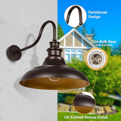Exterior Farmhouse Barn Light, 3PCS Dusk to Dawn Outdoor Lighting, 16 Inch Vintage Outside Garage Lights Fixtures for Patio Frontdoor Entryway Doorway - color: Oil Rubbed Bronze3, size: Dusk to Dawn