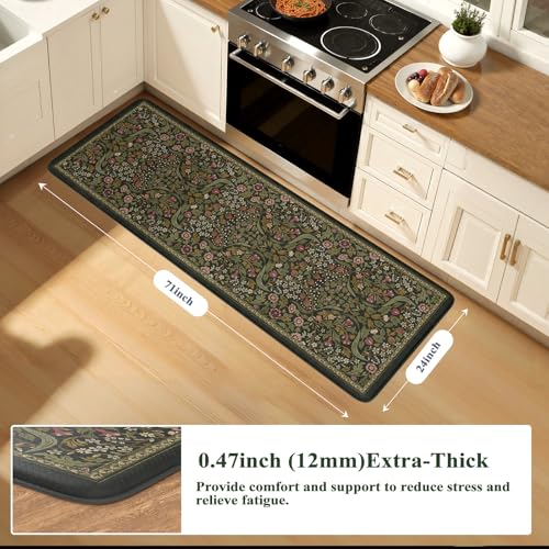 Collive Kitchen Mats Cushioned Anti Fatigue, Olive Green Kitchen Rugs - color: Olive Green, size: 24"W x 71"L