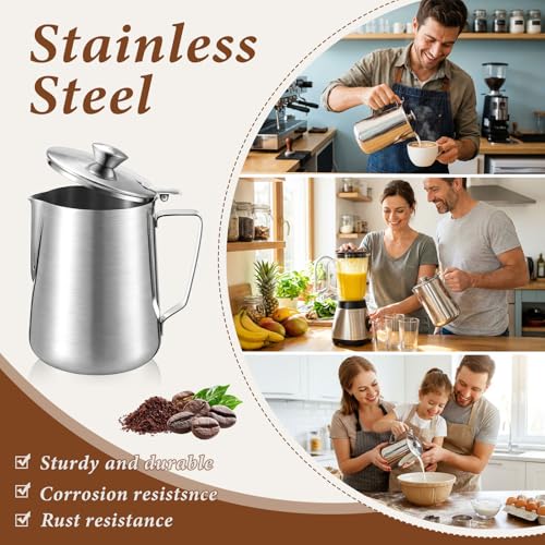 2 Pcs 67 Oz/ 2 L 304 Stainless Steel Pitcher with Lid Milk Frothing Jug - size: 67 Oz/ 2 L