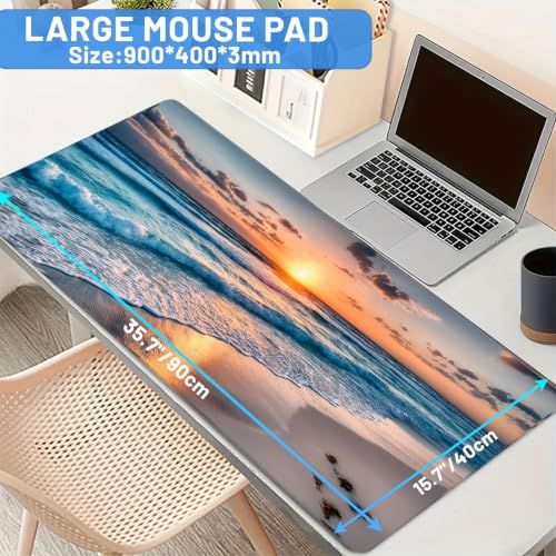 Large Gaming Mouse Pad 35.7"X15.7",Sea Waves Beach Mousepad Desk Mat - color: Sunset at Sea