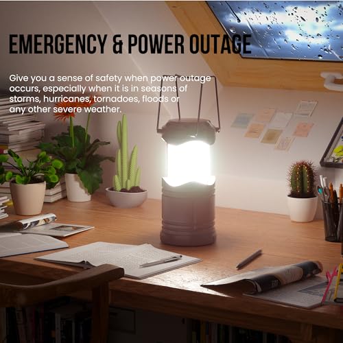 Lichamp LED Camping Lantern, 4 Pack Battery Powered Flashlight for Power Outages, Portable Collapsible Hanging Light Essential for Home, Outdoor, Emergency Lamp Survival Kit Gear for Hurricane, C4 - color: White (Glow-in-the-Dark), Silver, Rose Gold, Gray