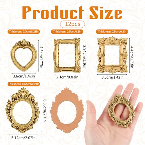 Mini Gold Frames Antique Picture Frame Resin Table Wall Decor, 12Pcs