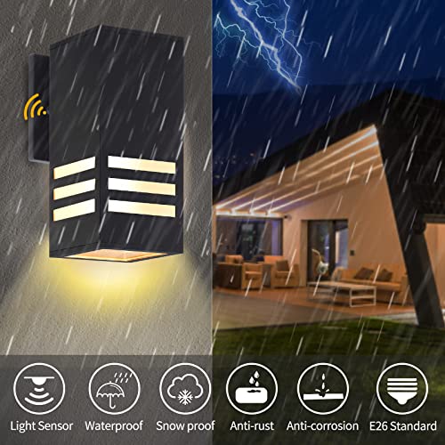 Dusk to Dawn Outdoor Wall Sconce, Waterproof Exterior Light Fixture - color: Rectangle (Black B-Dusk to Dawn)