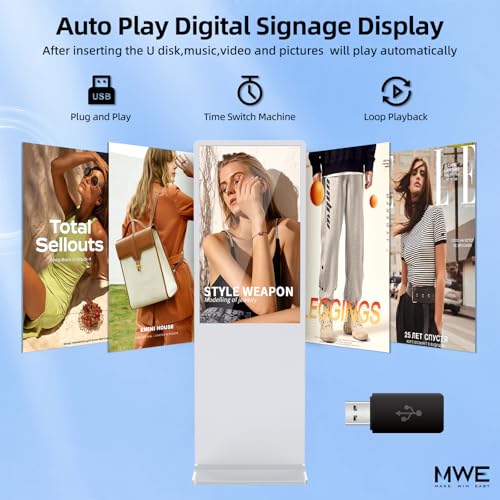 55 Inch 4K Digital Signage Display,Indoor Floor Standing Digital Kiosks & Interactive Displays,Commercial Advertising LCD Totem Android System Auto Media Player HDMI Input,Free Custom Logo,White - color: white, size: 55 inch, style: NonTouch-Screen