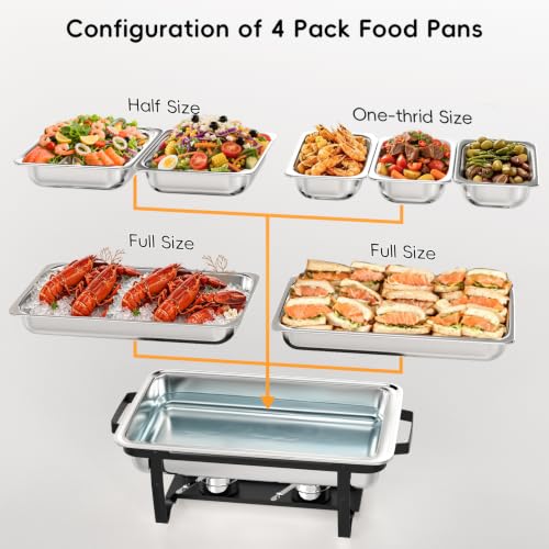 Sifer 11Qt Chafing Dishes for Buffet, No Any Screws, 4 Pack, Black - color: Black