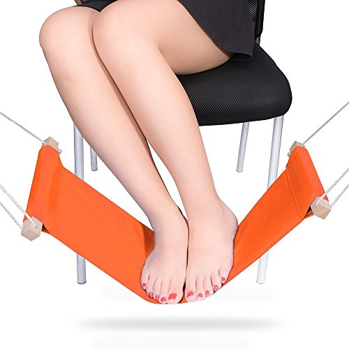 Auoinge Foot Hammock Under Desk FootRest | Adjustable Office Foot Rest Under Desk | Portable Desk Foot Hammock with Headphone Holder(Orange) - color: Orange