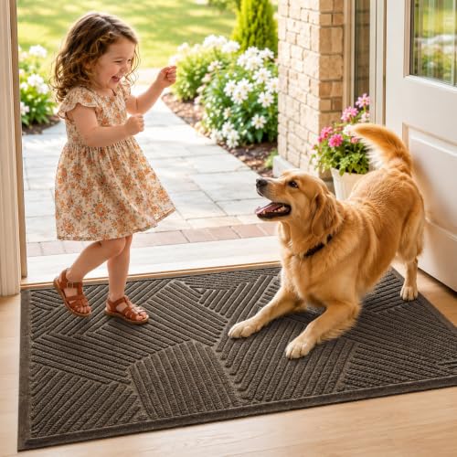 MATALL Heavy Duty Indoor Door Mat 24x36, Premium Geometric Entrance Mat with Non-Slip Rubber Backing, Large Durable Low-Profile Welcome Mat for Inside Entryway, Foyer, Mudroom - Brown - color: Brown, size: 2' x 3' (Rectangular)