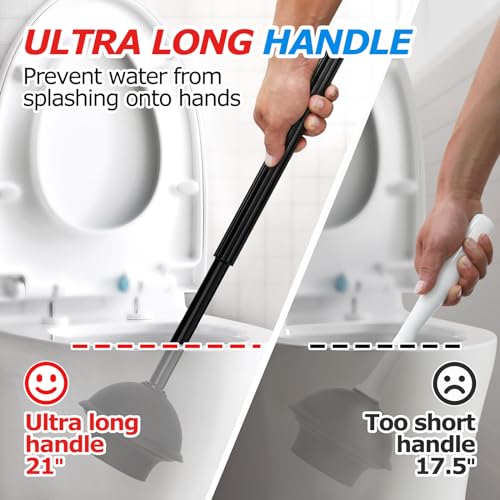 FORASTO 2Pack 2 in 1 Toilet Brush and Plunger Set, Extended Handle Plunger,Toilet Bowl Brush Plunger Set,Bathroom Cleaning Tools,Toilet Brush Plunger Combo,Cleaning Brush,Cleaning Supplies - color: Black
