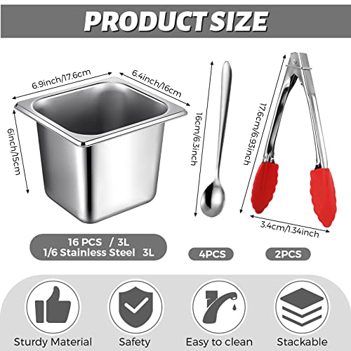 Rtteri 22 Pcs 1/6 Size Pan 6 Inch Deep Metal Hotel Steam Table Pan Bulk Set - size: 1/6 Size Pan 6 Inch Deep