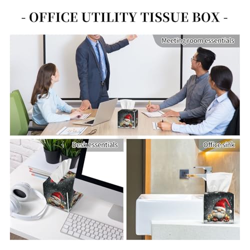 Christmas Gnome Cartoon Square Tissue Boxes 5.2"x5.2"x5.2" for Home Car Office - color: Christmas Gnome Cartoon