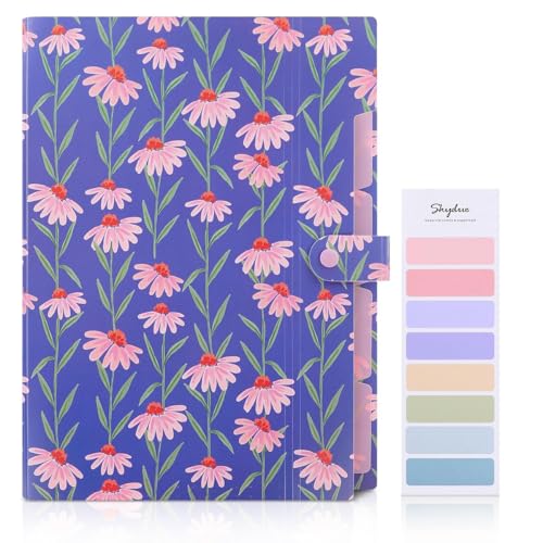 SKYDUE Accordion File Organizer, Floral Expanding File Folders with 5 Pockets, Cute Document Organizer for Paper Storage, School Office & Hospital Supplies Letter/A4 Size Periwinkle Blue - color: Periwinkleblue