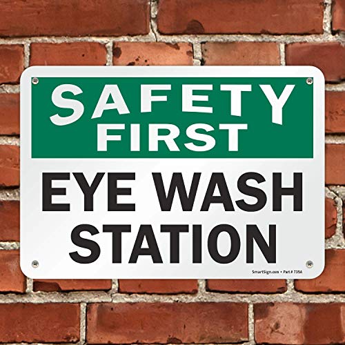 SmartSign - S-1443-PL-10 "Safety First - Eye Wash Station" Sign | 7" x 10" Plastic Black/Green on White - color: Black/Green on White