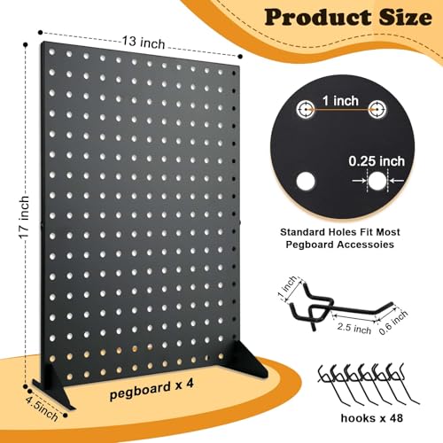 4 Pack Peg Board Display Stand for Vendors with 48 Hooks Metal Tabletop Pegboard Display Stand for Craft Shows 17" X 13" Retail Display Racks For Jewelry Earring Keychain PegBoard Organizer Black - color: Black 4 Display+48 Hook