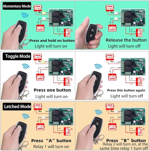 QIACHIP 12V 24V Wireless RF Remote Control Relay Switch Universal 2 Ch 433MHz Receiver Momentary or Toggle Switch with 2 Transmitters for Garage Door Openers LED Lights Motor Curtain - color: KR2402A+2KT06(DC 6~30V 2-CH)