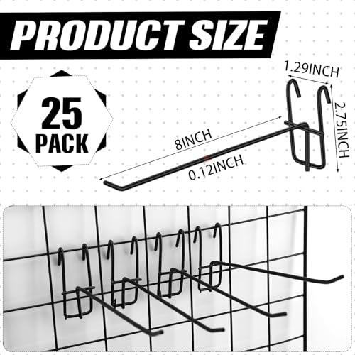Moxweyeni 25 Pack Grid Wall Hooks, 8 Inch Black Gridwall Hanger - color: Black, size: 8 Inch