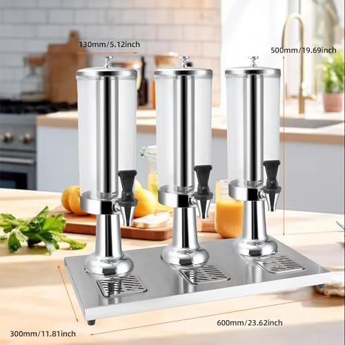 Hot and Cold Beverage Dispenser with Stand, 2.38 Gallon All-in-One Commercial Drink Dispenser with Ice Core&Stainless Steel Drip Trays for Parties, Beer Bar, Coffee (SILVER, 3 Head-2.38 GAL) - color: Silver